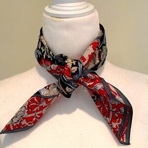 Metropolitan Museum of Art floral red black blue green silk square scarf